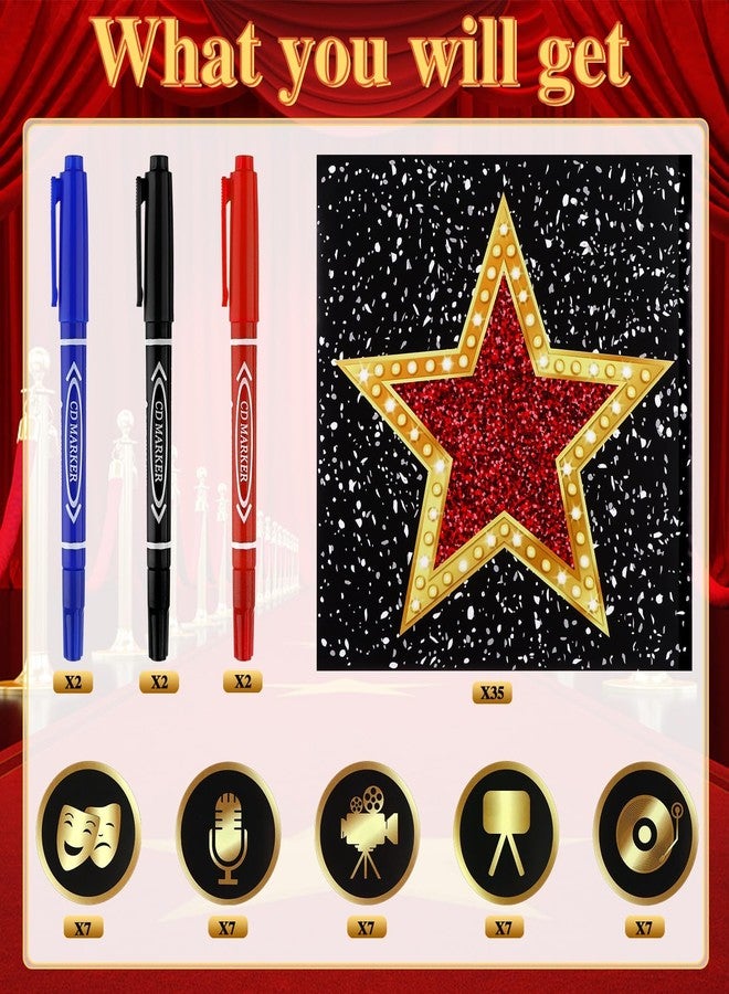 Beupy 70Pcs Star Sticker Set Large Glitter Movie Stickers for Floor Wall Decor, Movie Night Red Carpet Oscar Hollywood Party Decoration, with 6 Markers - Image 3